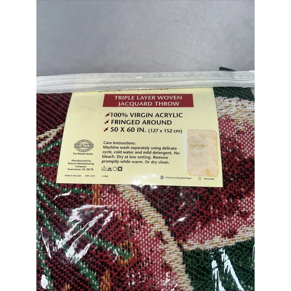 Vtg Beacon Knit Jacquard Throw Tapestry 50 x 60 Lily Stamp Blanket Made USA